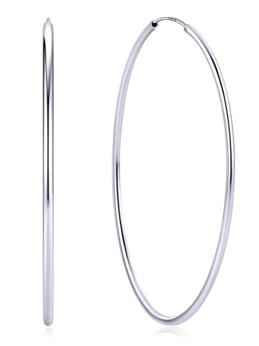 ChicSilver 925 Sterling Silver Hoop Earrings for Women Hypoallergenic, Lightweight Large Gold Plated Silver Hoop Earrings, Endless Hoops Earring 20/30/40/50/60/70MM - color: A. High Polished Silver, size: 70mm