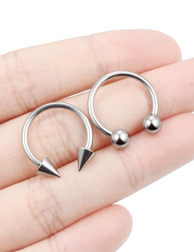 F136 Titanium 20/18/16/14/12/8/4/2g Septum Nose Rings Gauge Earrings Lip Rings Prince Albert Jewelry Internally Threaded Horseshoe Hoop Piercings - size: 14g*14mm