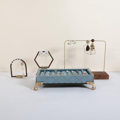 velvet slots Ring holder for jewelry organizer, Earring ring display stand for selling, felt ring jewelry holder tray showcase【Velvet slots Ring Holder-Light blue】 - color: Light blue