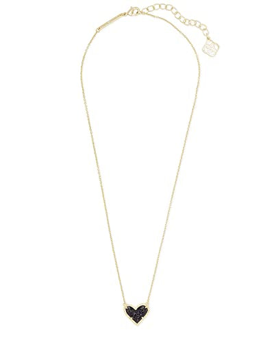 Kendra Scott Ari Heart Adjustable Length Pendant Necklace for Women, Fashion Jewelry - color: GOLD - BLACK DRUSY