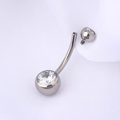 OUFER Titanium Belly Button Rings, Internally Threaded Belly Ring, Round CZ Navel Rings for Women Men - color: Silver, size: 1.6*14MM