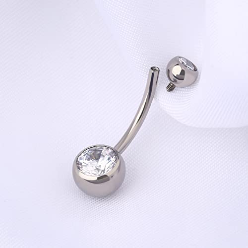 OUFER Titanium Belly Button Rings, Internally Threaded Belly Ring, Round CZ Navel Rings for Women Men - color: Silver, size: 1.6*16MM