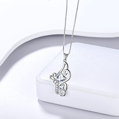 Butterfly Heart Necklace Birthstone Pendant Necklace Earrings Bracelet Women 925 Sterling Silver Animal Butterflies Birthstone Pendant Crystal Birthday Jewelry Wedding Gift - color: D.April-necklace