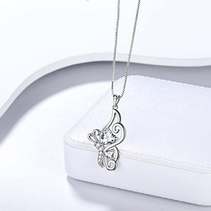 Butterfly Heart Necklace Birthstone Pendant Necklace Earrings Bracelet Women 925 Sterling Silver Animal Butterflies Birthstone Pendant Crystal Birthday Jewelry Wedding Gift - color: D.April-necklace