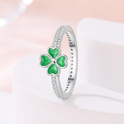 KUNSIR 925 Silver Cubic Zirconia Ring Size 7-9 Wedding Band Sterling Silver Eternity Ring Modern Style - style: Four-Leaf Clover Ring