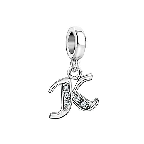LSxAB Sparkling Initial Letter Charm Compatible with Pandora Charms Bracelets for Women A-Z Pendant Jewelry - style: K