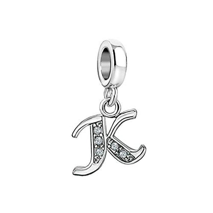 LSxAB Sparkling Initial Letter Charm Compatible with Pandora Charms Bracelets for Women A-Z Pendant Jewelry - style: K
