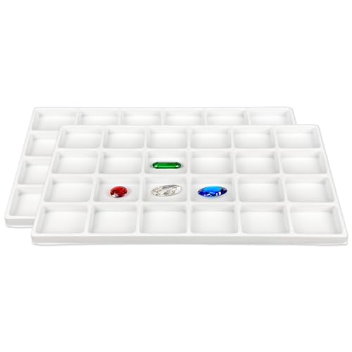 2-Pack 24-Compartments Flocked Velvet Jewelry Display Inserts - Tray/Case Liners - Ring Earrings Storage, (White) by The Display Guys - color: White, size: Compartments - 24
