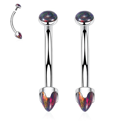G23 Titanium Eyebrow Piercing Jewelry Eyebrow Rings Curved Barbell 16G Eyebrow Belly Button Ring Navel Rings Rook Daith Earrings Lip Ring Eyebrow Jewelry 6mm-12mm - color: 2PCS,Disc Shape+Cone Shape Black Opal,Silver