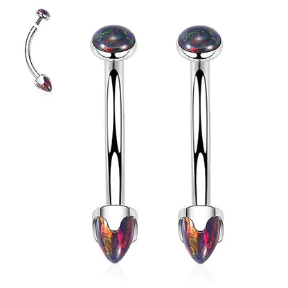 G23 Titanium Eyebrow Piercing Jewelry Eyebrow Rings Curved Barbell 16G Eyebrow Belly Button Ring Navel Rings Rook Daith Earrings Lip Ring Eyebrow Jewelry 6mm-12mm - color: 2PCS,Disc Shape+Cone Shape Black Opal,Silver