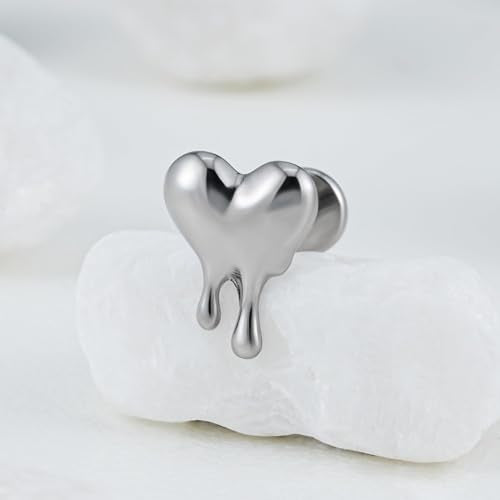 ASTM F136 Titanium Halloween Piercing Jewelry 16G 6mm 8mm, Cartilage Flatback Earring Stud for Helix Conch, Hypoallergenic, Nickel free - color: Molten Heart - Tit