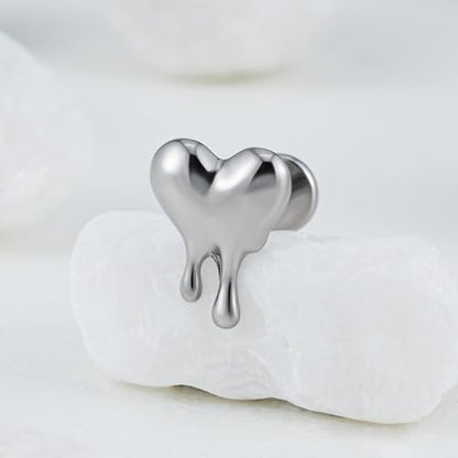ASTM F136 Titanium Halloween Piercing Jewelry 16G 6mm 8mm, Cartilage Flatback Earring Stud for Helix Conch, Hypoallergenic, Nickel free - color: Molten Heart - Tit