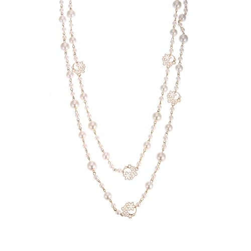 Simulated Pearl Strand Layered Necklace for Women, Multi Strand Long Necklace, Dainty Sweater Necklace for Party Costume Jewelry - style: Moon Star