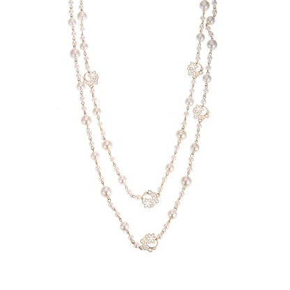 Simulated Pearl Strand Layered Necklace for Women, Multi Strand Long Necklace, Dainty Sweater Necklace for Party Costume Jewelry - style: Moon Star