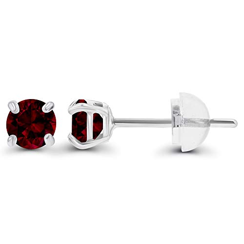 Solid 14K Gold 3mm Round Prong Set Hypoallergenic Genuine Petite Birthstone Stud Earrings - color: Garnet