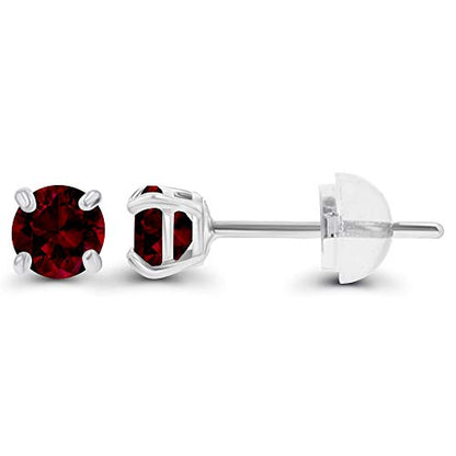 Solid 14K Gold 3mm Round Prong Set Hypoallergenic Genuine Petite Birthstone Stud Earrings - color: Garnet