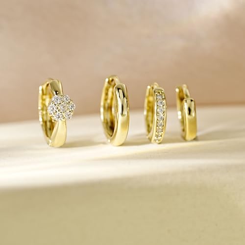 4Pairs Statement Gold Hoop Earrings for Women Trendy,Surgical Steel Gold Plated Hoop Hypoallergenic Earrings Set,Titanium Hoops Earring Stacks,CZ Cartilage Huggie Hoops Earring Gifts for Girlfriend - color: 4 Pairs hoop earrings -C