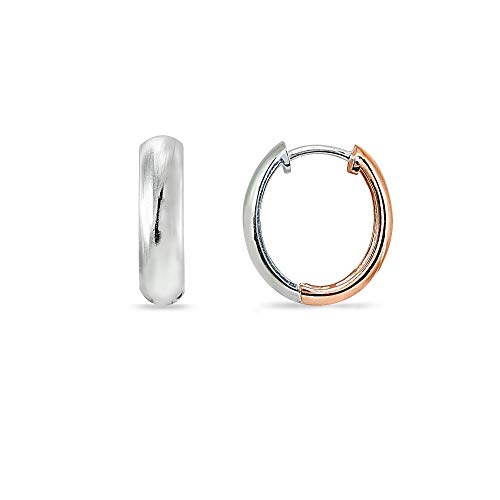 Sterling Silver 16mm Oval Small Hinged Huggie Hoop Earrings, Choose an Option - color: 4x16mm - 2-Tone Rose
