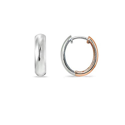 Sterling Silver 16mm Oval Small Hinged Huggie Hoop Earrings, Choose an Option - color: 4x16mm - 2-Tone Rose