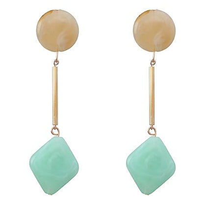 Acrylic Geometric Earrings Round Square Resin Earrings Lightweight Drop Earrings Resin Acetate Drop Dangle Hoop Earrings Long Tassel Fashion Jewelry Hollow Marble Design for Women - color: Green