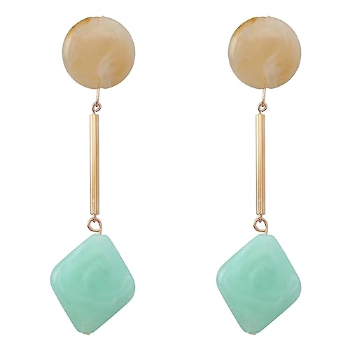 Acrylic Geometric Earrings Round Square Resin Earrings Lightweight Drop Earrings Resin Acetate Drop Dangle Hoop Earrings Long Tassel Fashion Jewelry Hollow Marble Design for Women - color: Green