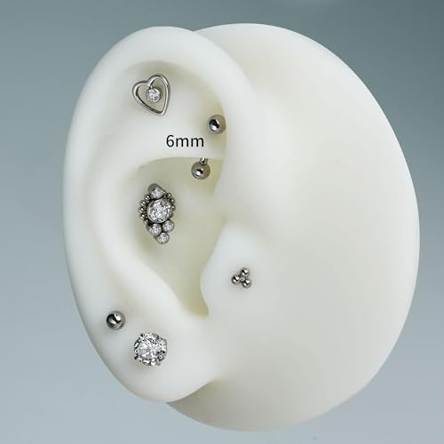 1PC ASTM F136 Titanium Mini Threadless Flat Back Stud 18G 6mm 8mm for Conch Helix Flat Tragus Labret - color: hollow heart - Tit