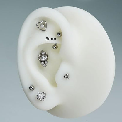 1PC ASTM F136 Titanium Mini Threadless Flat Back Stud 18G 6mm 8mm for Conch Helix Flat Tragus Labret - color: hollow heart - Tit