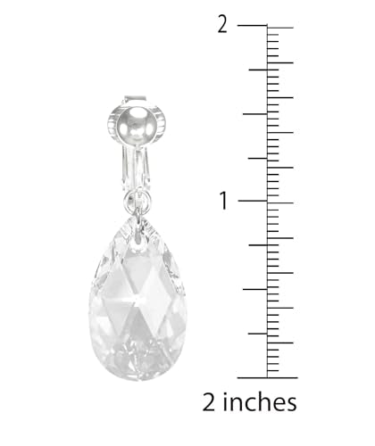Sparkling Austrian Clear Crystal 22mm Teardrop Pear Dangle Earrings, Pierced or Clip On, Hypoallergenic Gold or Silver, Gift for Her - style: SS22PEAR-CLEAR-CLIPON