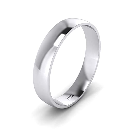 LANDA JEWEL Unisex Solid 10k White Rose Yellow Gold 4mm Comfort Traditional Highly Polished Wedding Ring Plain Band - color: White