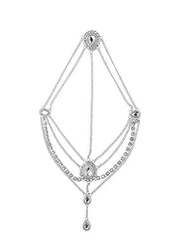 DoubleNine Bohemian Head Chain Bridal Wedding Headpiece Rhinestone Teardrop Headband Crystal Hair Accessories Headpiece Godness Head Dress for Women (silver) - color: silver