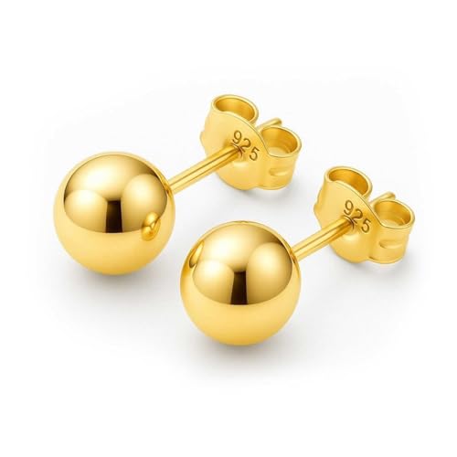 KEZEF 925 Sterling Silver Ball Stud Earrings for Women, 2mm to 10mm | Nine Bead Sizes, Three Finishes, Hypoallergenic Nickel Free Post, Butterfly Push Back, Sold As One Pair - color: 14k Yellow Gold, size: 9mm