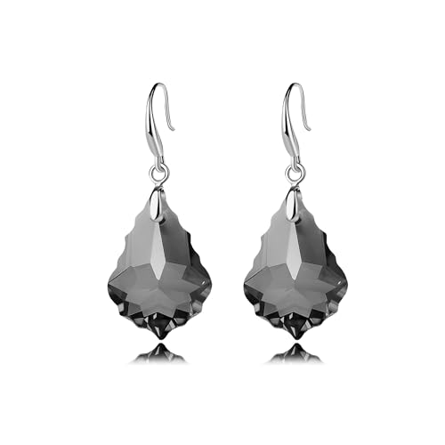 EVEVIC Austrian Crystal Baroque Teardrop Dangle Earrings for Women | 14K Gold-Plated,Hypoallergenic,Brilliant Facets,Fluid Movement,Easy-Wear Fishhook Fit,For Daily Wear And Special Occasions - color: Grey-Black