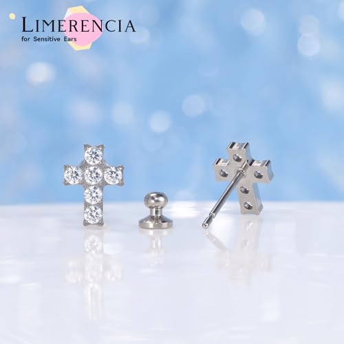 Limerencia G23 Pure Titanium Hypoallergenic Earrings | F136 Implant Grade Titanium Jewelry for Sensitive Ears - color: Cross CZ Silver