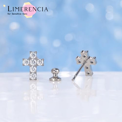 Limerencia G23 Pure Titanium Hypoallergenic Earrings | F136 Implant Grade Titanium Jewelry for Sensitive Ears - color: Cross CZ Silver