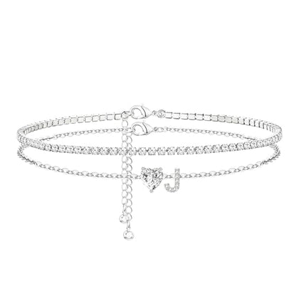 Heart Initial Silver Anklets for Women Waterproof Dainty Silver Plated ankle bracelets for women Large Ankle Women's Anklets Tennis ankle bracelets Non Tarnish Summer Beach Foot Jewelry - style: Silver-J