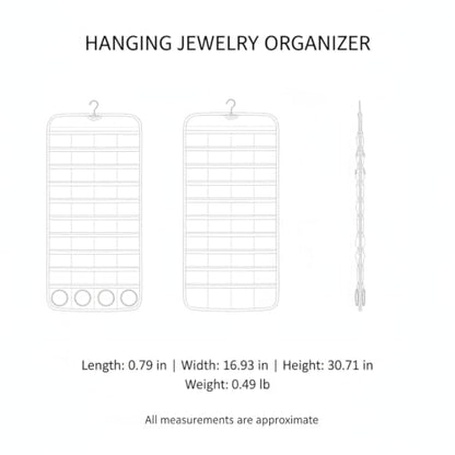 Hanging Jewelry Organizer, Vertical Closet Storage with Clear Pockets for Necklaces and Earrings, Polyester Roll-Up Bag (1 PC) - color: Beige