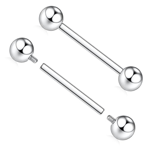 AROWRO Nipple Piercing Jewelry G23 Titanium Nipple Rings Tongue Rings Nipple Bar 14G Internally Threaded Straight Barbells Bridge Piercing Jewelry 12mm-20mm - color: Silver
