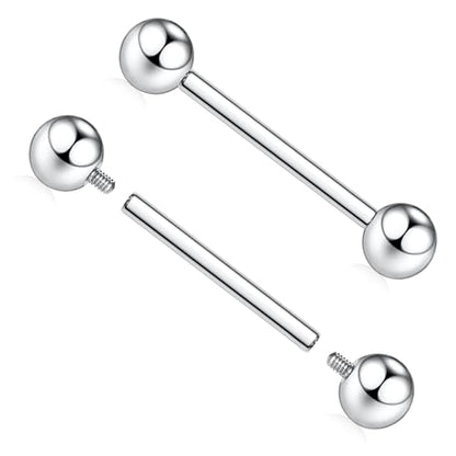 AROWRO Nipple Piercing Jewelry G23 Titanium Nipple Rings Tongue Rings Nipple Bar 14G Internally Threaded Straight Barbells Bridge Piercing Jewelry 12mm-20mm - color: Silver