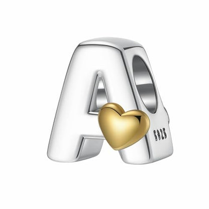 A~Z Alphabet Charm Letter Beads 925 Sterling Silver with Heart-shaped 5A Cubic Zircon Stones fits Pandora European Bracelets Necklace Jewelry Gift for Women - style: A Letter Charms