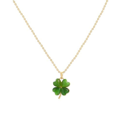 Jean Beau Dainty Pendant Necklaces for Women, Cute Chain Necklace Jewelry Gift - color: Green Clover