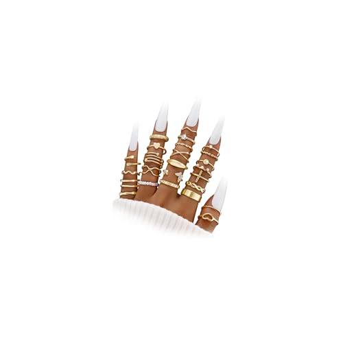 iF YOU 25 Pcs Gold Stackable Ring Set for Women, Chunky Knuckle Finger Midi Rings, Silver Simple Stacking Cute Rings Pack Trendy Stuff Jewelry Gift - style: 25 Gold thin rings