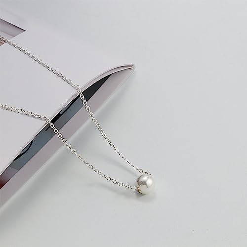 DIBOLA Dainty Pearl Necklaces for Women 14K Gold/Silver Plated Cute Single Pearl Necklace Elegant Small Tiny Pearl Choker Thin Chain Necklace Simple White Pearl Drop Y Long Necklace Freshwater Pearled Pendant Necklace Pearls Jewelry Gift - color: Single P