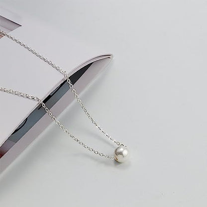 DIBOLA Dainty Pearl Necklaces for Women 14K Gold/Silver Plated Cute Single Pearl Necklace Elegant Small Tiny Pearl Choker Thin Chain Necklace Simple White Pearl Drop Y Long Necklace Freshwater Pearled Pendant Necklace Pearls Jewelry Gift - color: Single P