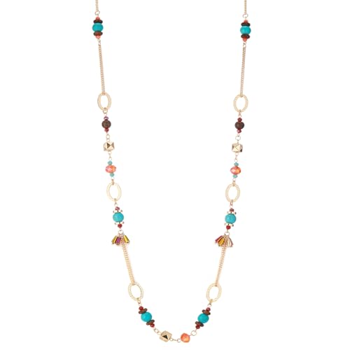 Long Gold Boho Necklaces for Women Beaded Statement Chain Long Necklace Gold Costume Jewelry Birthday Gifts for Her - color: Colorful