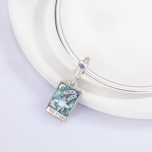 925 Sterling Silver Dangle Charm Fit Women Bracelet And Necklaces Jewelry | Medallion Pendants Beads Jewelry Charms for Women Fashion Gift Family Friends Mother's Day - color: Tarot Cards Star Dangle Charm M1410