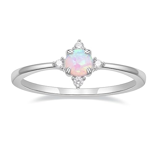 SHINYSO 14K Gold Plated Wedding Band for Women Thin Stackable Rings Opal Dainty Cubic Zirconia CZ Promise Engagement Ring Size 4-10 - color: Silver