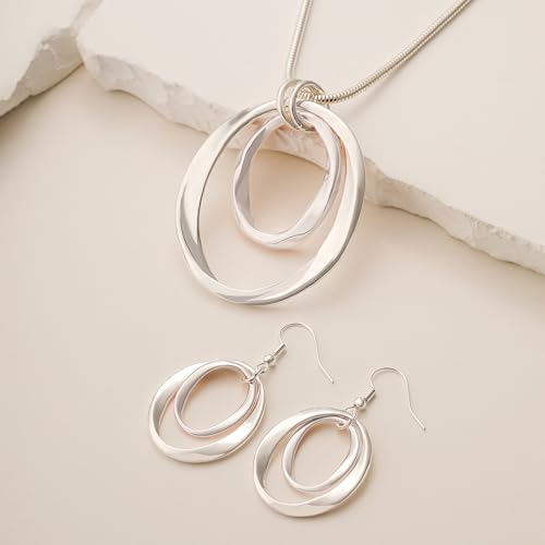 3 Circles Silver Hoop Earrings Necklace Set for Women Geometric Jewelry Set | 925 Silver Hypoallergenic Small Hoop Circle Geometry Textured Finish Minimalist Style Comfortable Wear - style: Silver Two Hoops