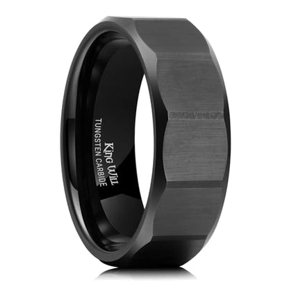 King Will Classic Tungsten Carbide Ring Brushed Two Grooved Center Hammered Design Mens Wedding Band for Men | Black/Silver/Gold, 8mm, Men's Wedding Band, Grooved, Comfort Fit, Everyday Wear - color: E-Black Hammerd Design
