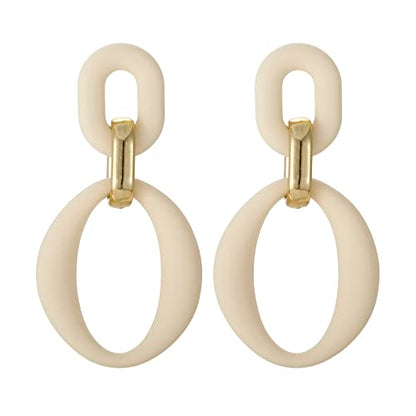 RUOFFETA Acrylic Rectangle Earrings, Fashion Acrylic Square/Oval/Hoop Statement Drop Earrings for Women - color: Cream White Oval