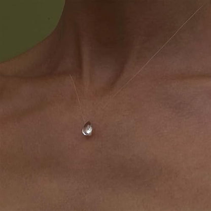 Clear Crystal Water Drop Necklace and Teardrop Earrings Set, Minimalist Glass Raindrop Jewelry for Women